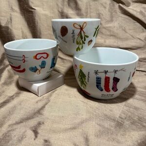 Crate & Barrel Holiday Cheer Festive Holiday Ceramic nesting Bowls